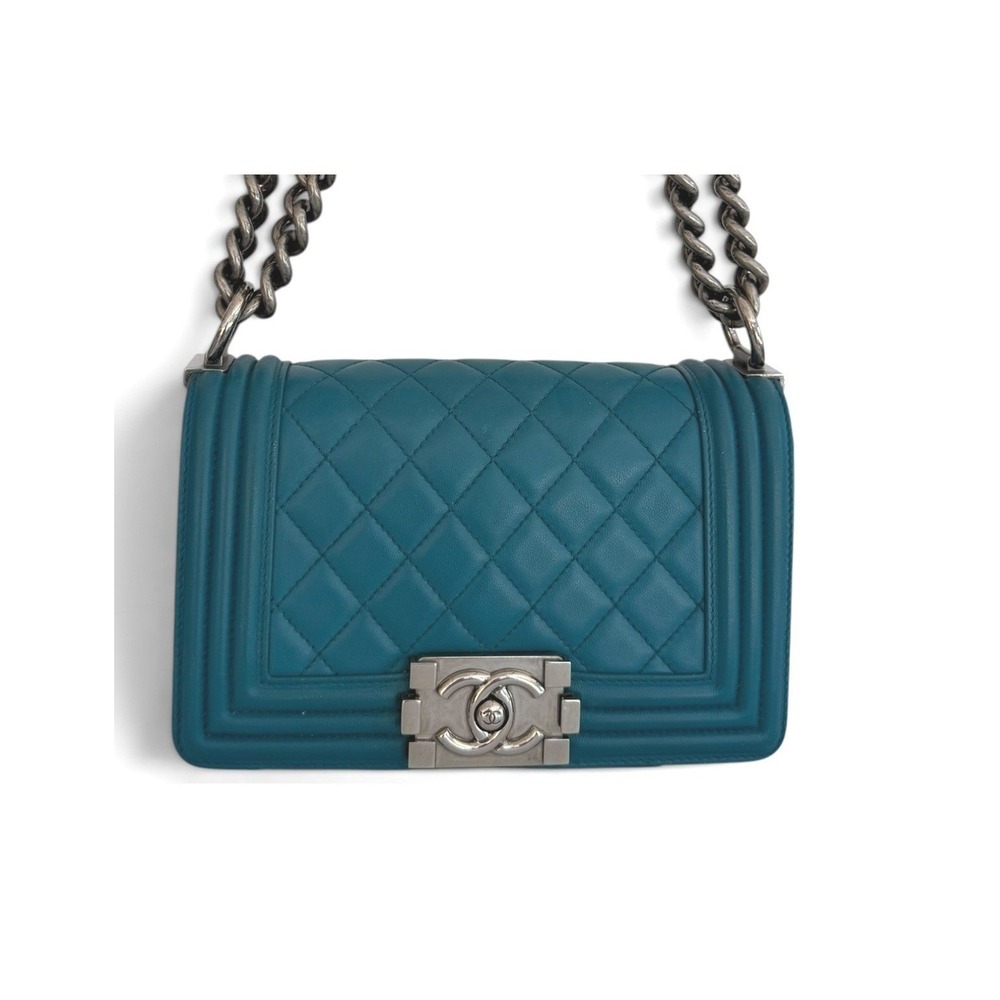 Chanel Boy Bag Small Teal Quilted Leather Ruthenium Chain Flap Crossbody